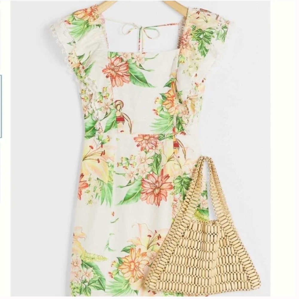 Farm Rio Denyse Floral Ruffle Hippie Hipster Farm Art Deco Boho Peasant Dress